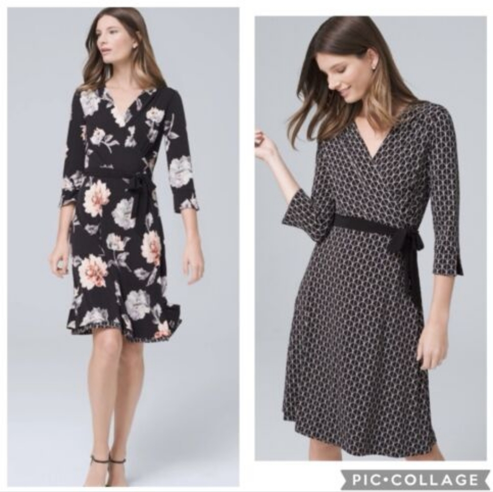 White House Black Market Reversible Floral Print 3/4 Sleeve Faux Wrap Dress XL